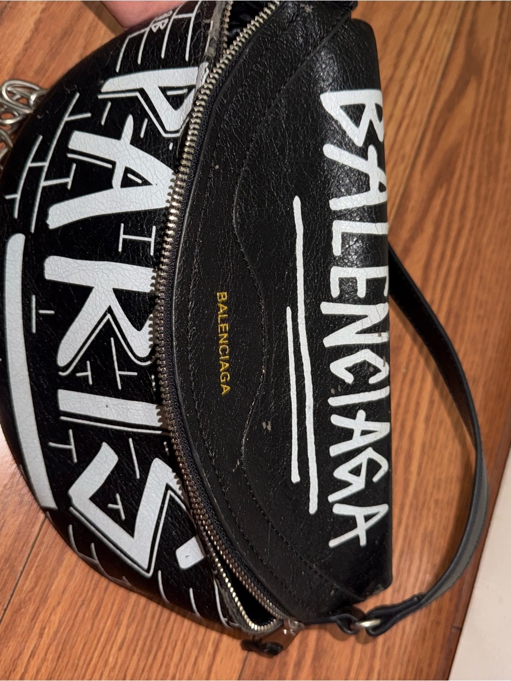 Balenciaga Black Leather Graffiti Saddle Crossbody Bag - Picture 4 of 4